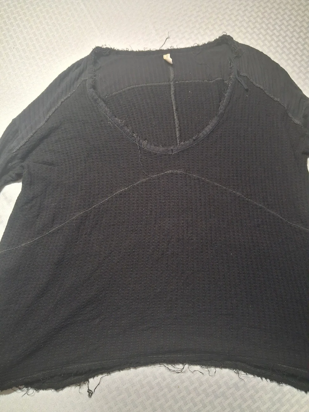 Free People Black Scoop-Neck Raw Edge Oversized Sweater